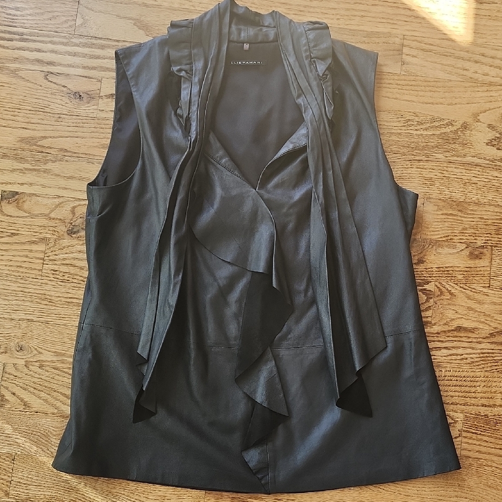 (M) Elie Tahari Leather Stunning Edgy Biker Natural Buttery Soft Classic Office